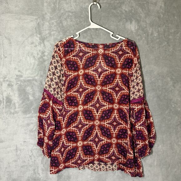 NWT Bila Peasant Tunic Plus 2X Woven Boho 3/4 Sleeve Top Semi-sheer Fuschia $68 - Picture 4 of 11